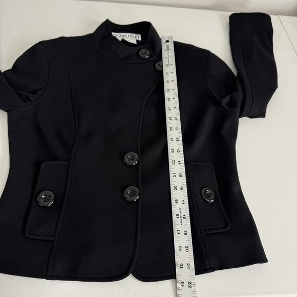 Carlisle Jacket Womens 6 Black Crop Ponte Knit Blazer Military Inspired Luxury - Picture 10 of 12